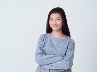 Smiling young woman over white background