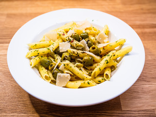 Penne with green olives and parmesan