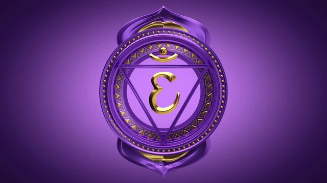 3d ajna third eye chakra rotating, awareness violet esoteric looped background, spiritual symbol, spinning buddhist mandala, seamless animation, magical ornament loop, oriental sacred geometry concept