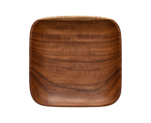High angle view, Square wooden plate on white background.