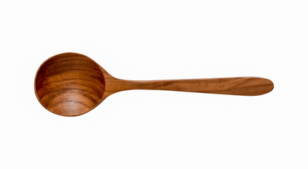 Wooden spoon on a white background, Brown color pattern.