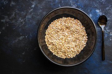oatmeal, delicious and healthy breakfast (portion healthy food) menu concept. background. top view. copy space