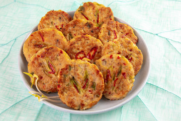 Mung-bean pancake which is called Bindaetteok