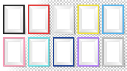 Frames set. Templates for your design. Realistic mock up vector collection. Isolated colorful photo framing for drawing, painting, business presentations, quotes or photos.