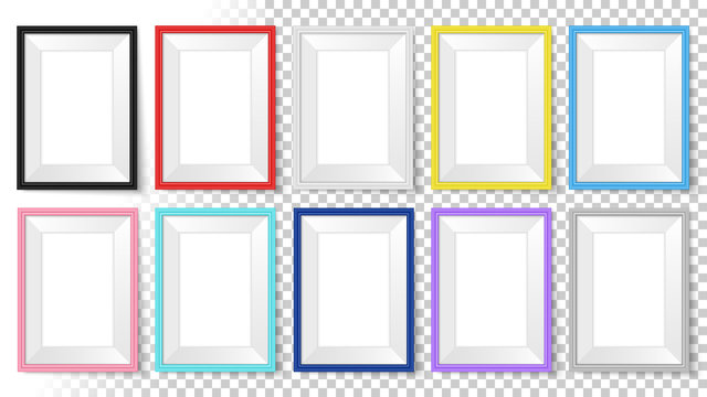 Frames set. Templates for your design. Realistic mock up vector collection. Isolated colorful photo framing for drawing, painting, business presentations, quotes or photos.