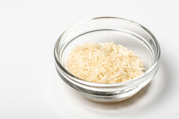Plate of rice on white table