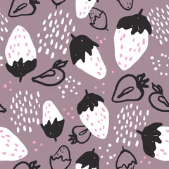 Poster Naadloze vector patroon van decoratieve aardbeien. Bessen achtergrond. Doodle stijl patroon. Cartoon stijl illustratie © Xeniia_arts