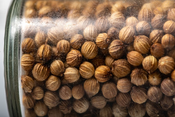Сoriander in the bottle close-up