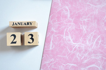 January 23, Empty white - pink background.