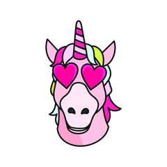 unicorn head with love emoticons in their eyes