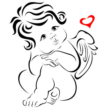angel or cupid little baby ,  llustration realistic sketch.Valentine's day, angel,Valentine, element for your design.