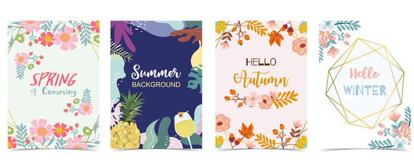 Collection of winter background set for spring,summer,autumn and winter.Editable vector illustration for birthday invitation,postcard and website banner