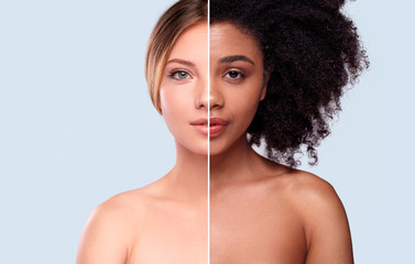 Halves of attractive diverse women