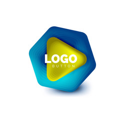 Play, arrow or download button icon, minimal design business logo template. 3d geometric bold in relief style with color blend steps effect. Vector Illustration For Wallpaper, Banner, Background, Card