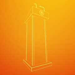 Speaker Podium. White Tribune Rostrum Stand with Microphones. Debate, press conference concept. Wireframe low poly mesh vector illustration