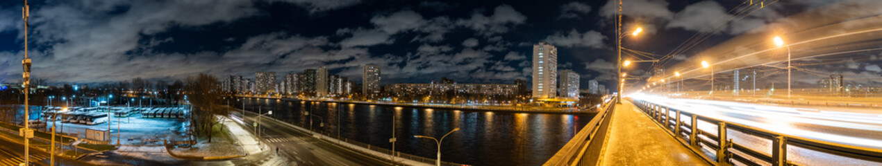 Naklejka na ściany i meble Panoramic night view of Moscow and the river