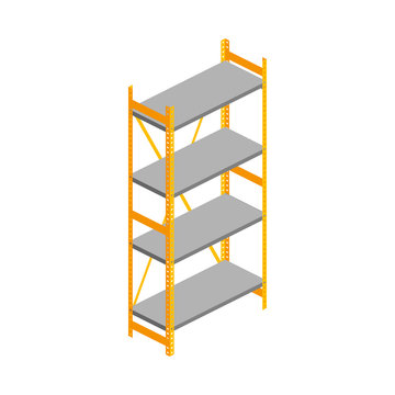 Isometric empty warehouse rack isolated on white. 3d metallic storage shelves. Logistic and delivery vector illustration for web, design, infographics, apps