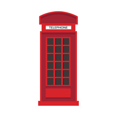Red english telephone box in flat style. Telephone icon isolated on white background.