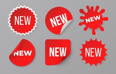 New sticker set. Sale product red badge label. Minimal sale banner for web store. Vector image symbol retail promotion for original discount banners