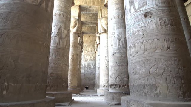 Interior of Dendera temple or Temple of Hathor. Egypt. Dendera, Denderah, is a small town in Egypt. Dendera Temple complex, one of the best-preserved temple sites from ancient Upper Egypt.