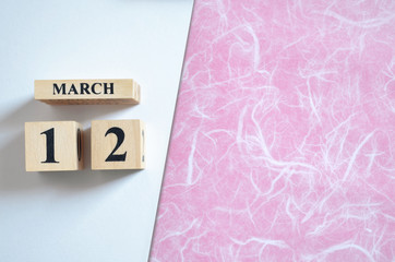 March 12, Empty white - pink background.