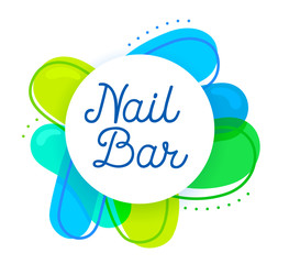 Nail Bar Logo Concept. Creative Studio Design Element for Manicure Pedicure Salon, Round Icon with Typography, Manicurist Technician Poster Banner Flyer Brochure. Cartoon Flat Vector Illustration