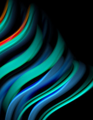 Silk smooth lines on black, liquid fluid color waves. Vector Illustration