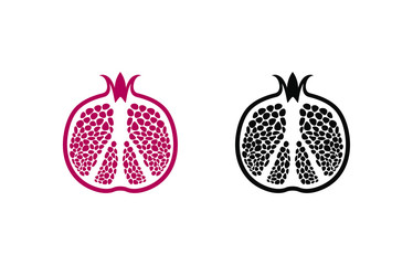 Pomegranate fruit cut in half flat vector icon for food apps and websites