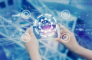 Automation concept with person using a smartphone