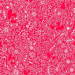 seamless pattern with hearts and flowers 