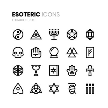 Esoteric icons and signs with editable stroke for web and apps