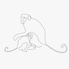 Obraz premium Monkeys family line drawing vector illustration