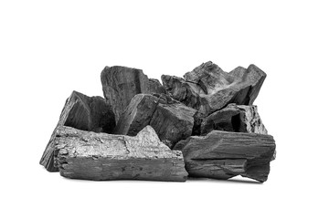 Natural wooden charcoal, Traditional or hard wood charcoal isolated on white background.