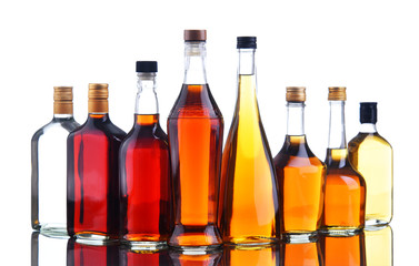 Bottles of assorted alcoholic beverages.
