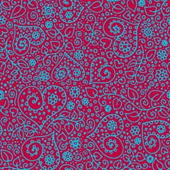 seamless pattern with flowers and hearts 