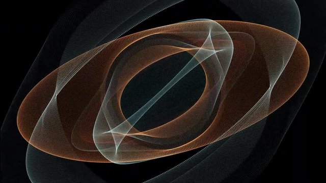 Slowly evolving Lissajous curves from parametric equations appear and fade to black	