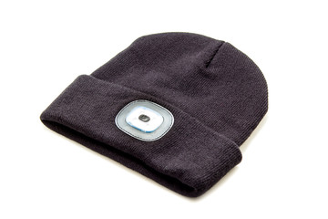 Beanie with flashlight isolated on white background