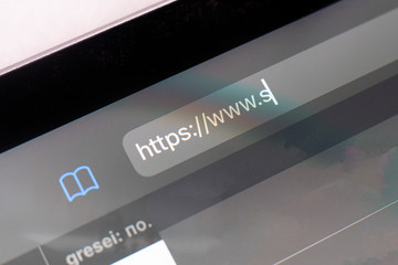 macro view of the search tab on device screen with pixels, http browser network