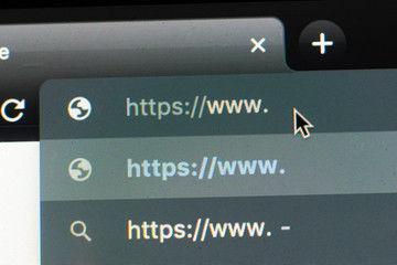 macro view of the search tab on device screen with pixels, http browser network