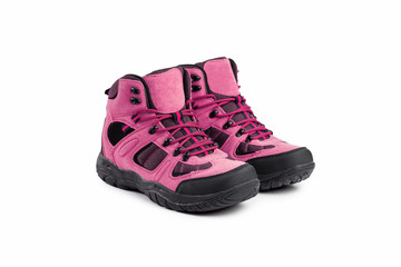 men's winter boots pink for expeditions of travel isolated the a white background