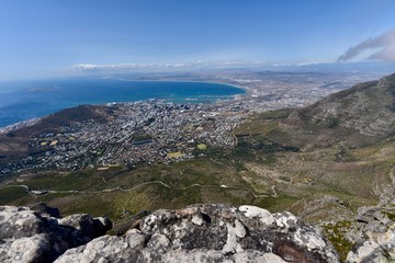 ケープタウンのケープタウンのテーブルマウンテンからの眺め