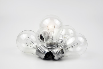Light bulbs with bright light concetp for creativity, knowledge and organizational leadership.