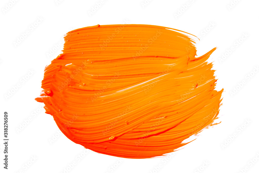 Wall mural orange yellow brush stroke isolated on white background. orange abstract stroke. colorful watercolor