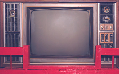 old tv on vintage flim background