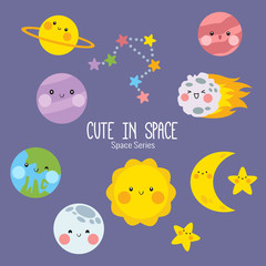 Fototapeta premium Colorful Planets with Some Cute Characters