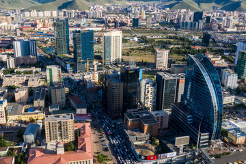 Aerial view of Ulaanbaatar, the capital of Mongolia, circa June 2019