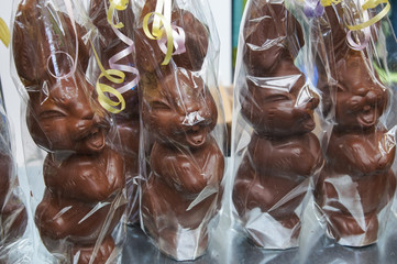 Fototapeta na wymiar Chocolate Easter bunnies, chocolate Easter bunny