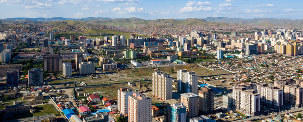 Obraz na płótnie Canvas Aerial view of Ulaanbaatar, the capital of Mongolia, circa June 2019