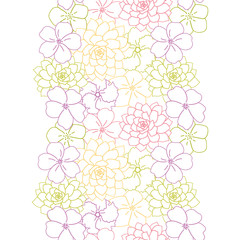 purple and green lineart flowers seamless border pattern