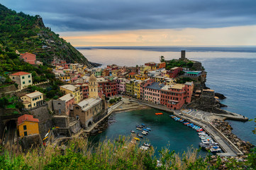 Beautiful cityscape of colorful Vernazza village in Cinque Terre, Italy.